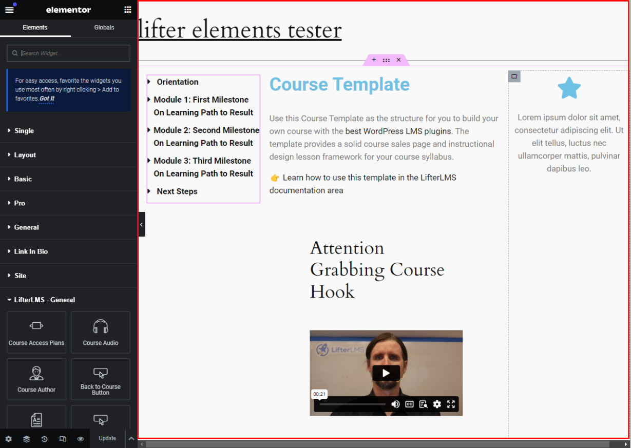 Elementor Builder's Canvas area highlighted