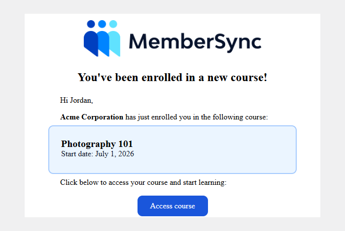 The Course enrollment email