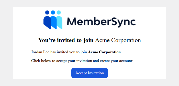 The Organization invitation email