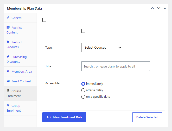 A course enrollment rule granting access to a course