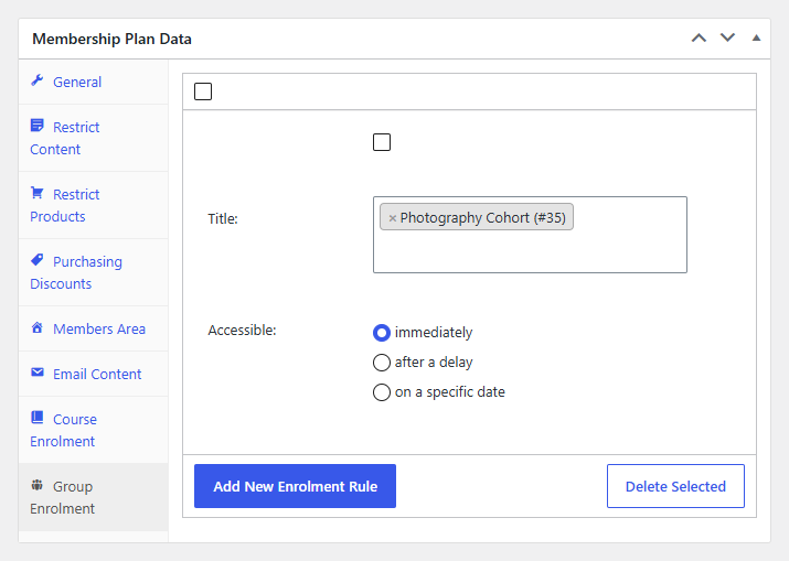 A group enrollment rule targeting a LearnDash group