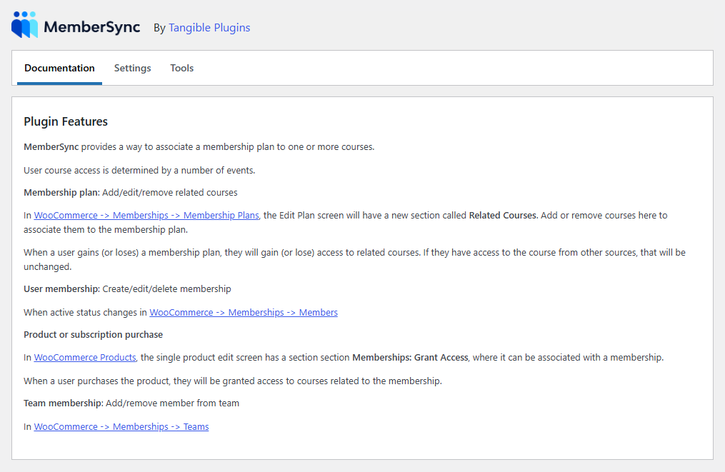 The MemberSync settings page